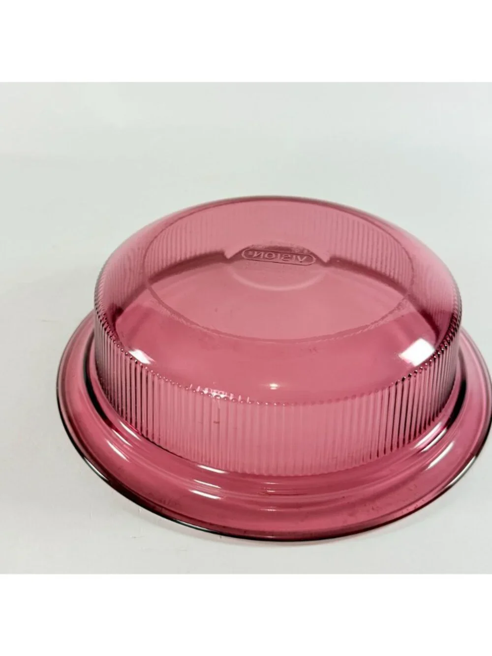 Vintage 1.5 Qt Corning Vision Ware Cranberry Ribbed Casserole Dish w Lid V-33-B
